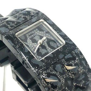 Guess Women's Black Ion & Animal Print Crystal Bracelet Watch